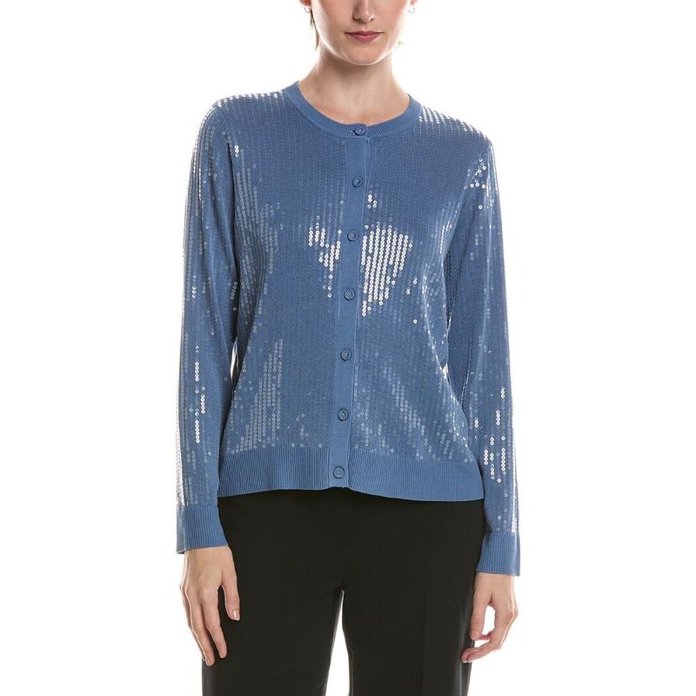 Anne Klein Womens  Sequin Cardigan, Blue